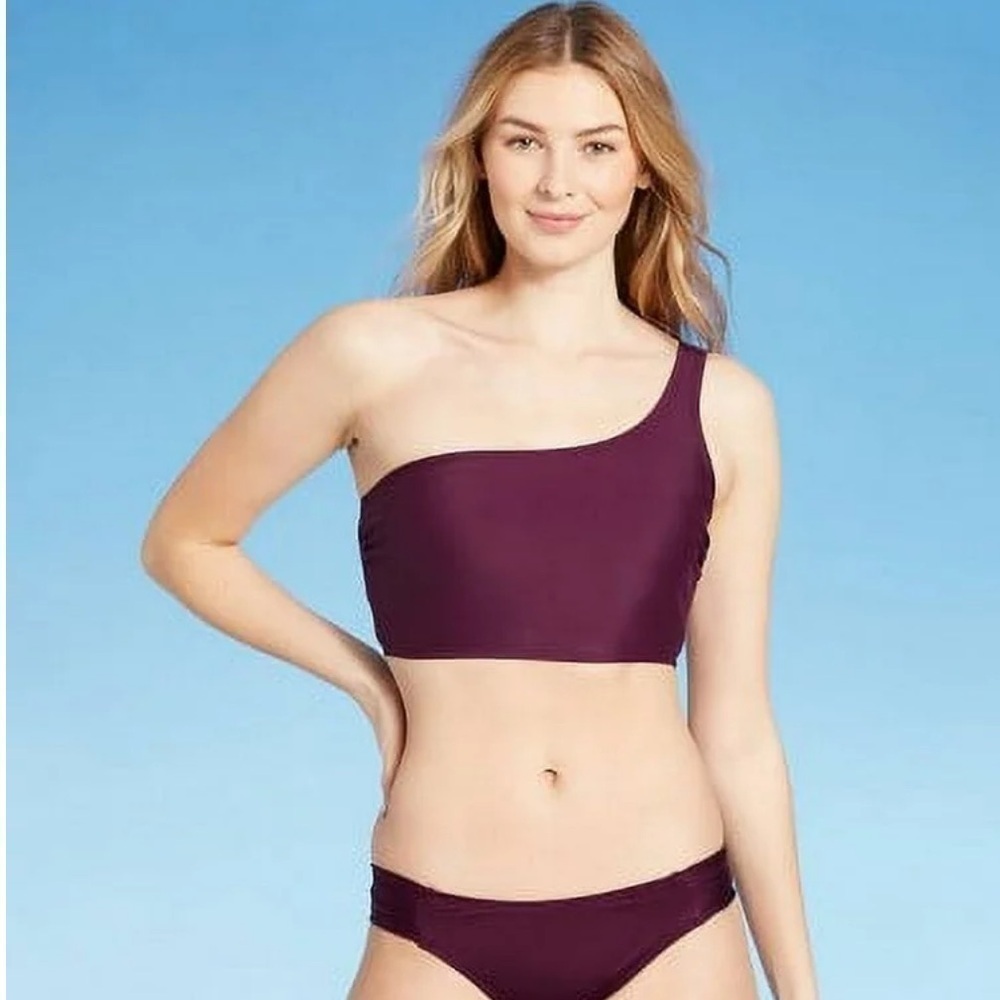 NWT Victoriaās secret Kona Sol One Shoulder Bikini set Burgundy leopard size M